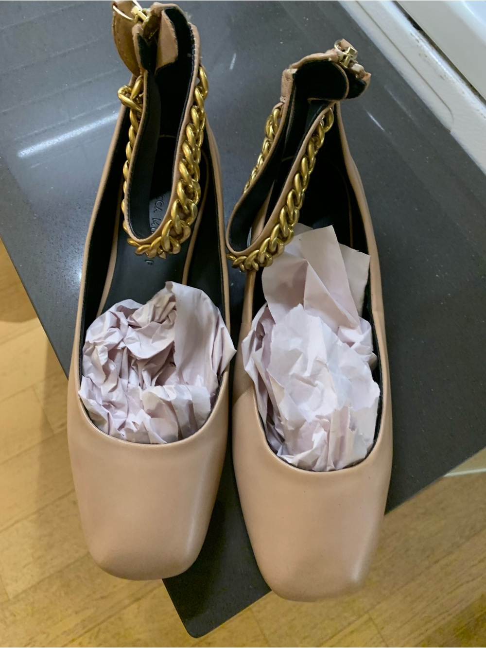 Rebecca Minkoff nude sandals with chain detailing